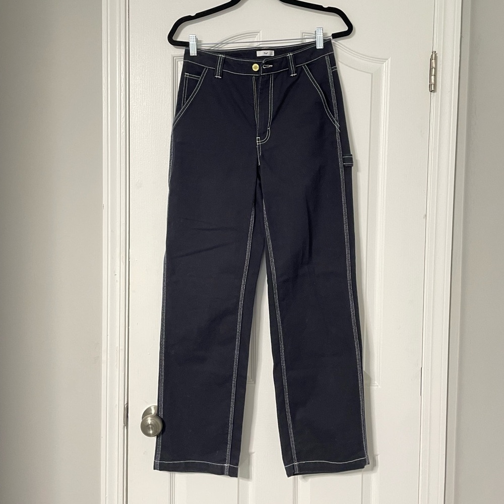 Aritzia Tna Black Cargo Painter Pants White Trim Size 4